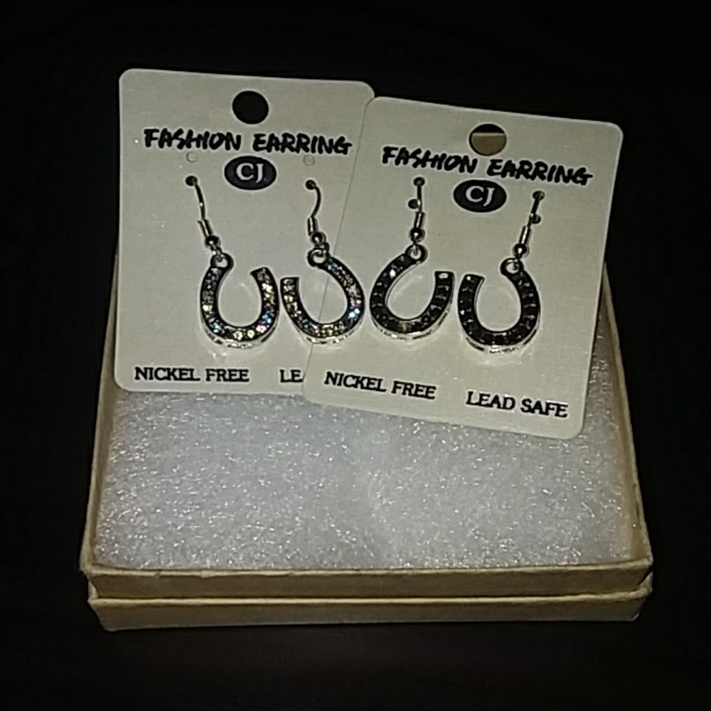 🌞2 pairs of silver & stones horse shoe earring🌞